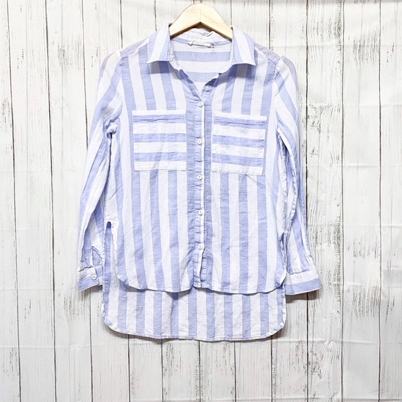 Lucia-Pink Blue Striped Button Down - S - Picture 3 of 7